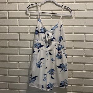 White and Blue Floral Romper Size Large